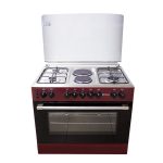 90x60cm Standing Cooker, 4 Gas 2 Elect Burners, High Grade S/Steel Top, Burgundy Body, Wide Finger Pot Stand, Oven & Grill, Oven Timer, Electric Ignite